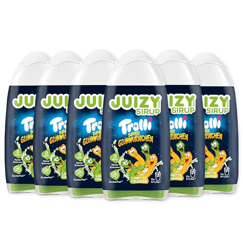 TROLLI Saure Glühwürmchen Sirup ohne Zucker | Saures Getränk Konzentrat - Limonade Getränkesirup 6 x 65ml Limette Orange | Sirup für Wasser (Sodastream kompatibel) von JUIZY WOW