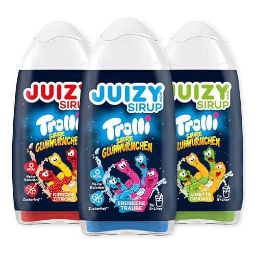 TROLLI Saure Glühwürmchen Sirup ohne Zucker | Saures Getränk Konzentrat - Mixed Getränkesirup 3 x 65ml Sweet Syrup | Vital Konzentrat für Wasser (Sodastream kompatibel) von JUIZY WOW