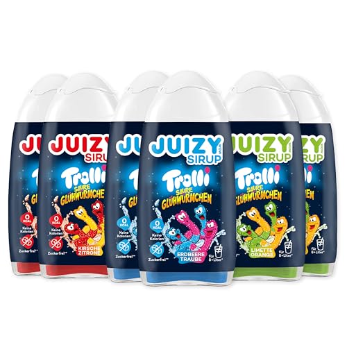 TROLLI Saure Glühwürmchen Sirup ohne Zucker | Saures Getränk Konzentrat - Mixed Getränkesirup 6 x 65ml Sweet Syrup | Vital Konzentrat für Wasser (Sodastream kompatibel) von JUIZY WOW