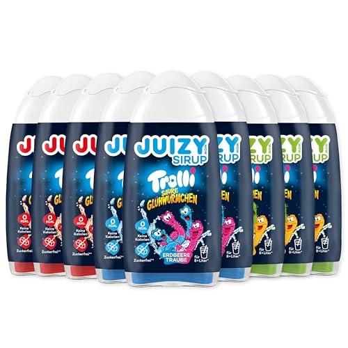 TROLLI Saure Glühwürmchen Süßigkeiten Getränkesirup ohne Zucker | Trolli Saure Glühwürmchen Konzentrat | 9 x 65ml Sirup für Wasser (Sodastream kompatibel) - Mixed Trolli von JUIZY WOW