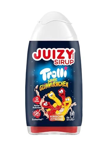 TROLLI Saure Glühwürmchen Süßigkeiten Sirup ohne Zucker | Trolli Saure Glühwürmchen Getränkekonzentrat 1 x 65ml Kirsche Zitrone | Sirup für Wasser (Sodastream kompatibel) von JUIZY WOW