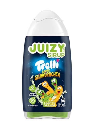 TROLLI Saure Glühwürmchen Süßigkeiten Sirup ohne Zucker | Trolli Saure Glühwürmchen Getränkekonzentrat 1 x 65ml Limette Orange | Sirup für Wasser (Sodastream kompatibel) von JUIZY WOW