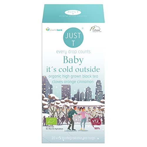 JUST T Baby It´s Cold Outside Doppelkammerbeutel (20 pcs) | Bio Schwarzer Hochland Tee Nelke Orange Zimt | Biologisch Abbaubarer Teebeutel – Biologisch Hochland Blatt Tee für alle Teeliebhaber von JUST T