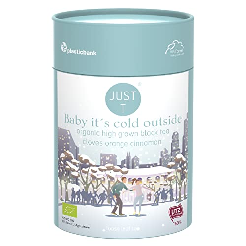 JUST T Baby It´s Cold Outside Loser Tee, 125g | Bio Schwarzer Tee – Gemischt mit Nelken, Orange und Zimt | Bio Loser Tee – Biologisch Hochland-Tee im Nachhaltigen Vorratsdose für alle Teeliebhaber von JUST T