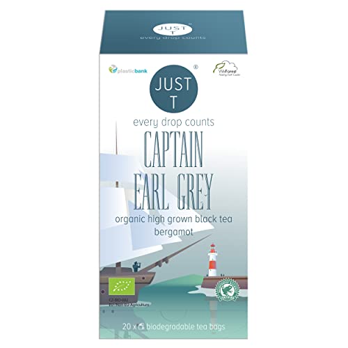 JUST T Captain Earl Grey Doppelkammerbeutel (20 pcs) | Bio Schwarzer Tee – Gemischt mit Bergamotte | Biologisch Abbaubarer Teebeutel – Biologisch Hochland Blatt Tee für alle Teeliebhaber von JUST T