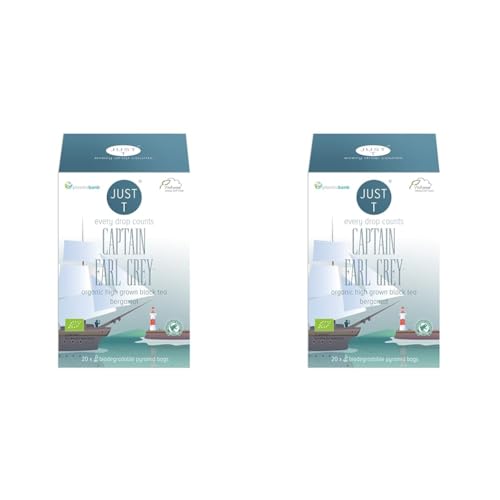 JUST T Captain Earl Grey Pyramiden Teebeutel (20 pcs) | Bio Schwarzer Tee – Gemischt mit Bergamotte | Biologisch abbaubare Bio Teebeutel – Hochland Blatt Tee für alle Teeliebhaber (Packung mit 2) von JUST T