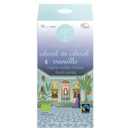 JUST T Cheek To Cheek Vanilla Doppelkammerbeutel (20 pcs) | Bio Rooibos Tee mit Französischer Vanille | Biologisch Abbaubarer Teebeutel – Biologisch Hochland Blatt Tee für alle Teeliebhaber von JUST T