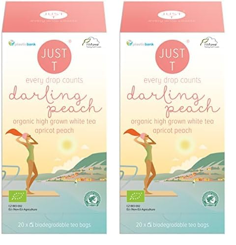 JUST T Darling Peach Doppelkammerbeutel (20 pcs) | Bio Weißer Tee – Gemischt mit Aprikose und Pfirsich | Biologisch Abbaubarer Teebeutel – Biologisch Hochland Blatt Tee für alle Teeliebhaber von JUST T