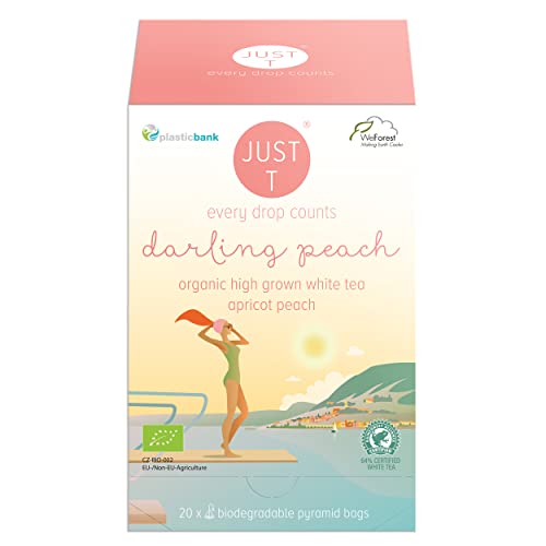 JUST T Darling Peach Pyramiden Teebeutel (20 pcs) | Bio Weißer Tee – Gemischt mit Aprikose und Pfirsich | Biologisch abbaubare Bio Teebeutel – Hochland Blatt Tee für alle Teeliebhaber von JUST T