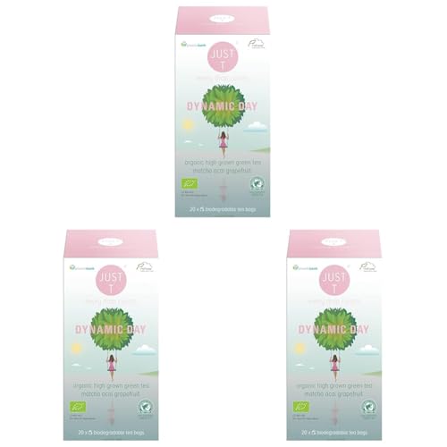 JUST T Dynamic Day Doppelkammerbeutel (20 pcs) | Bio Grüner Tee – Gemischt mit Acai und Grapefruit | Biologisch Abbaubarer Teebeutel – Biologisch Hochland Blatt Tee für alle Teeliebhaber von JUST T