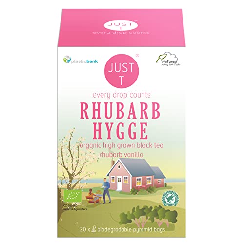 JUST T Rhubarb Hygge Pyramiden Teebeutel (20 pcs) | Bio Schwarzer Tee – Gemischt mit Nelken, Orange und Zimt | Biologisch abbaubare Bio Teebeutel – Hochland Blatt Tee für alle Teeliebhaber von JUST T