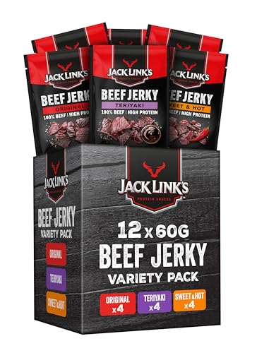 Jack Links Beef Jerky Geschenke Box - 12er Pack (12 x 60g) - Hochwertiger Fleisch Snack Geschenke für Männer - Vater, Papa, Mann Geschenk oder als Geschenkkorb, Präsentkorb, Geburtstag - High Protein von Jack Link's