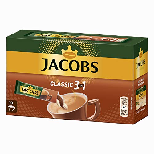 Jacobs 3 für 1 Löslicher Kaffee mit Kaffeeweiߟer und Zucker 10 praktische Becher-Portionen, 180 g von Jacobs