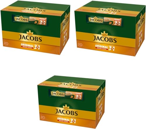 Jacobs 3 in 1 Instantkaffee 60 x 18 g Reichhaltiger Kaffeegeschmack Brauner Zucker Einzelportionen von Jacobs