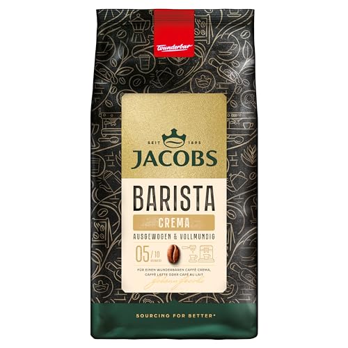 Jacobs Barista Crema Kaffeebohnen 1kg – Ausgewogen, Zitrusnote, Nussig, Arabica & Robusta Bohnen, Intensität 5/10, ideal für Kaffee Crema von Jacobs