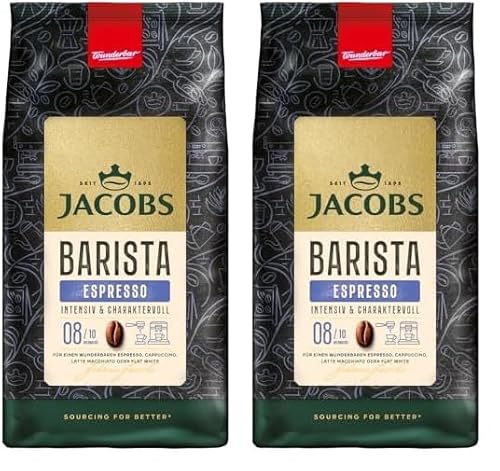 Jacobs Barista Espresso Kaffeebohnen 1kg – Kräftig, Würzig, Kakao & Karamell-Noten, Arabica & Robusta Bohnen, Intensität 8/10, ideal für Espresso oder Latte Macchiato (Packung mit 2) von Jacobs