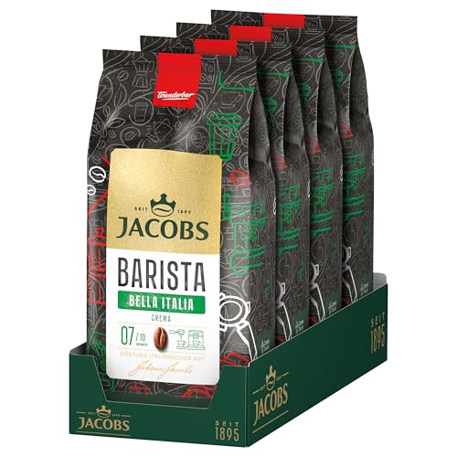 Jacobs Barista Selektion des Jahres Bella Italia Kaffeebohnen 4 x 1kg – Intensiv, Fruchtig, Kakao-Note, Arabica & Robusta Bohnen, Intensität 7/10, ideal für Caffè von Jacobs