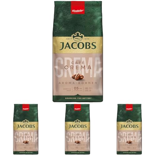 Jacobs Café Crema Aroma Bohnen 500g – Sanft & Fein, Nussig, Arabica & Robusta Bohnen, Intensität 5/10, ideal für milden Kaffee (Packung mit 4) von Jacobs