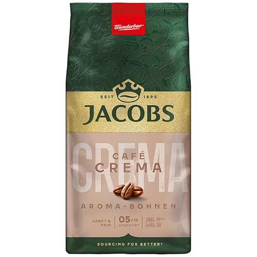 Jacobs Café Crema Aroma Bohnen 500g – Sanft & Fein, Nussig, Arabica & Robusta Bohnen, Intensität 5/10, ideal für milden Kaffee von Jacobs