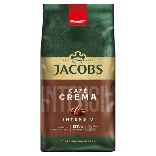 Jacobs Café Crema Intense Kaffeebohnen 1kg – Intensiv, Nussig, Kakao-Note, Arabica & Robusta Bohnen, Intensität 7/10, ideal für Café Crema von Jacobs