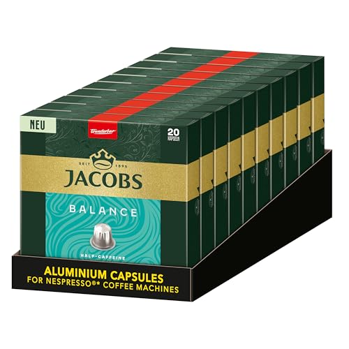 Jacobs Halb-Entkoffeinierte Kaffeekapseln Balance, Nespresso* kompatible Kapseln, Milde Nussnoten, Intensität 5/12, 200 Stück (10 x 20 Getränke) von Jacobs