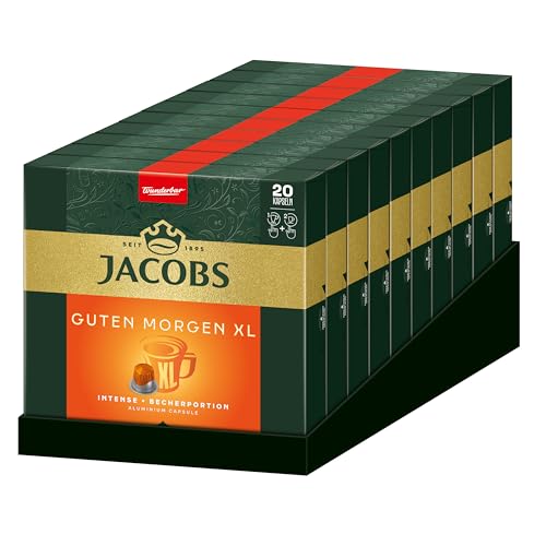 Jacobs Kaffeekapseln Guten Morgen XL, Nespresso* kompatible Kapseln, Intesiver Kaffee, Intensität 8/12, 200 Stück (10 x 20 Getränke) von Jacobs