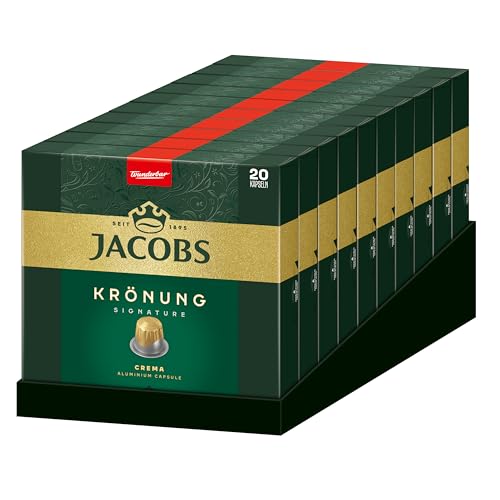 Jacobs Kaffeekapseln Krönung Crema, 200 Nespresso kompatible Kapseln, 10er Pack, 10 x 20 Getränke, 1040 g von Jacobs