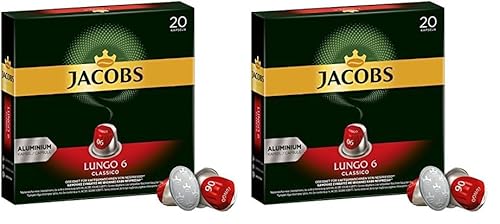 Jacobs Kaffeekapseln Lungo Classico, Intensität 6 von 12, 20 Nespresso®* kompatible Kapseln für 20 Getränke (Packung mit 2) von Jacobs