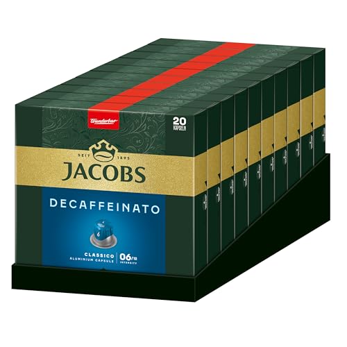 Jacobs Entkoffeinierte Kaffeekapseln Lungo Decaf, Nespresso* kompatible Kapseln, Feinporige Crema, Intensität 6/12, 200 Stück (10 x 20 Getränke) von Jacobs