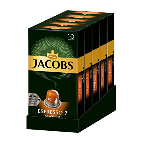 Jacobs Kapseln Espresso Classico - Intensität 7 - 50 Nespresso (R) kompatible Kaffeekapseln aus Aluminium 5er Pack (5 x 52 g) von Jacobs