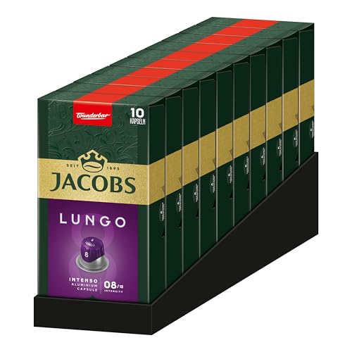 Jacobs Kaffeekapseln Lungo Intenso 8, Nespresso* kompatible Kapseln, Intensität 8/12, Intensive und herzhafte Noten, 100 Stück (10 x 10 Getränke) von Jacobs