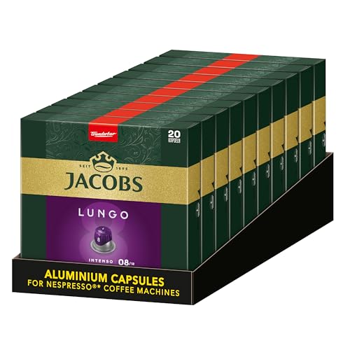 Jacobs Kaffeekapseln Lungo Intenso 8, Nespresso* kompatible Kapseln, Intensität 8/12, Intensive und herzhafte Noten, 200 Stück (10 x 20 Getränke) von Jacobs