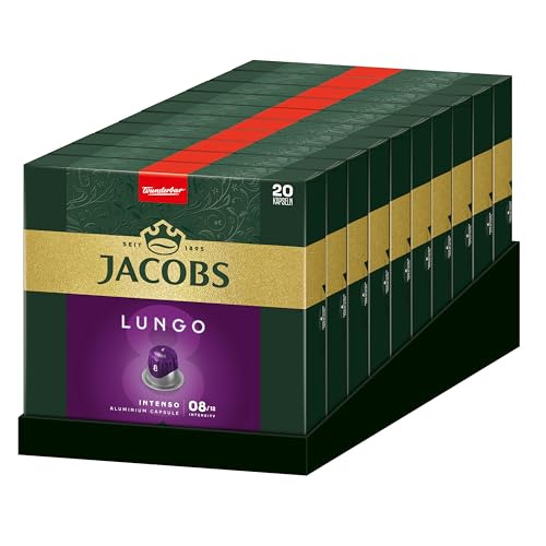 Jacobs Kaffeekapseln Lungo Intenso 8, Nespresso* kompatible Kapseln, Intensität 8/12, Intensive und herzhafte Noten, 200 Stück (10 x 20 Getränke) von Jacobs