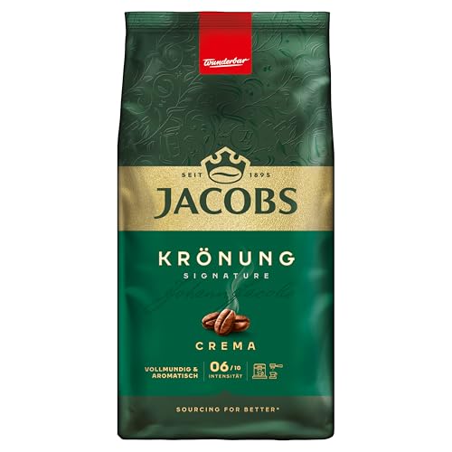 Jacobs Krönung Crema Kaffeebohnen 1kg – Aromatisch, Zitrusnote, Nussig, Arabica & Robusta Bohnen, Intensität 6/10, ideal für Café Crema von Jacobs