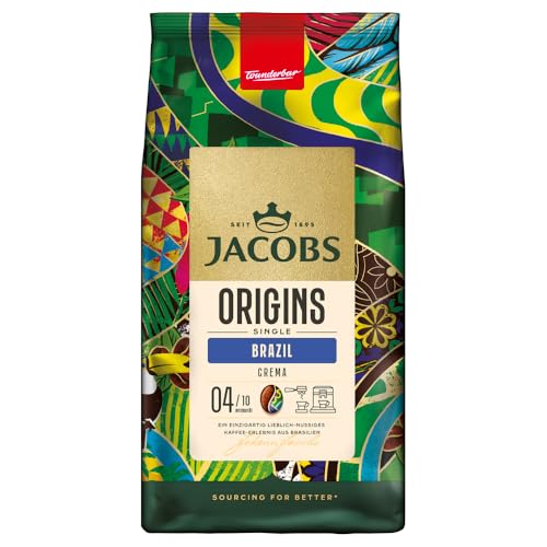 Jacobs Origins Brazil Kaffeebohnen 1kg – Lieblich-Nussiger Geschmack aus Brasilien, Arabica & Robusta Bohnen, Intensität 4/10, ideal für Caffè Crema von Jacobs