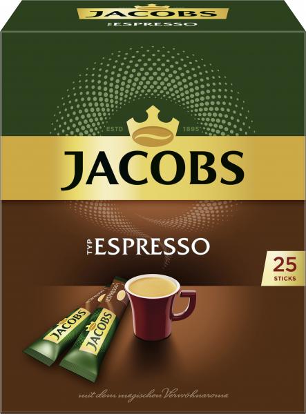 Jacobs löslicher Kaffee Typ Espresso, 25 Instant Kaffee Sticks von Jacobs