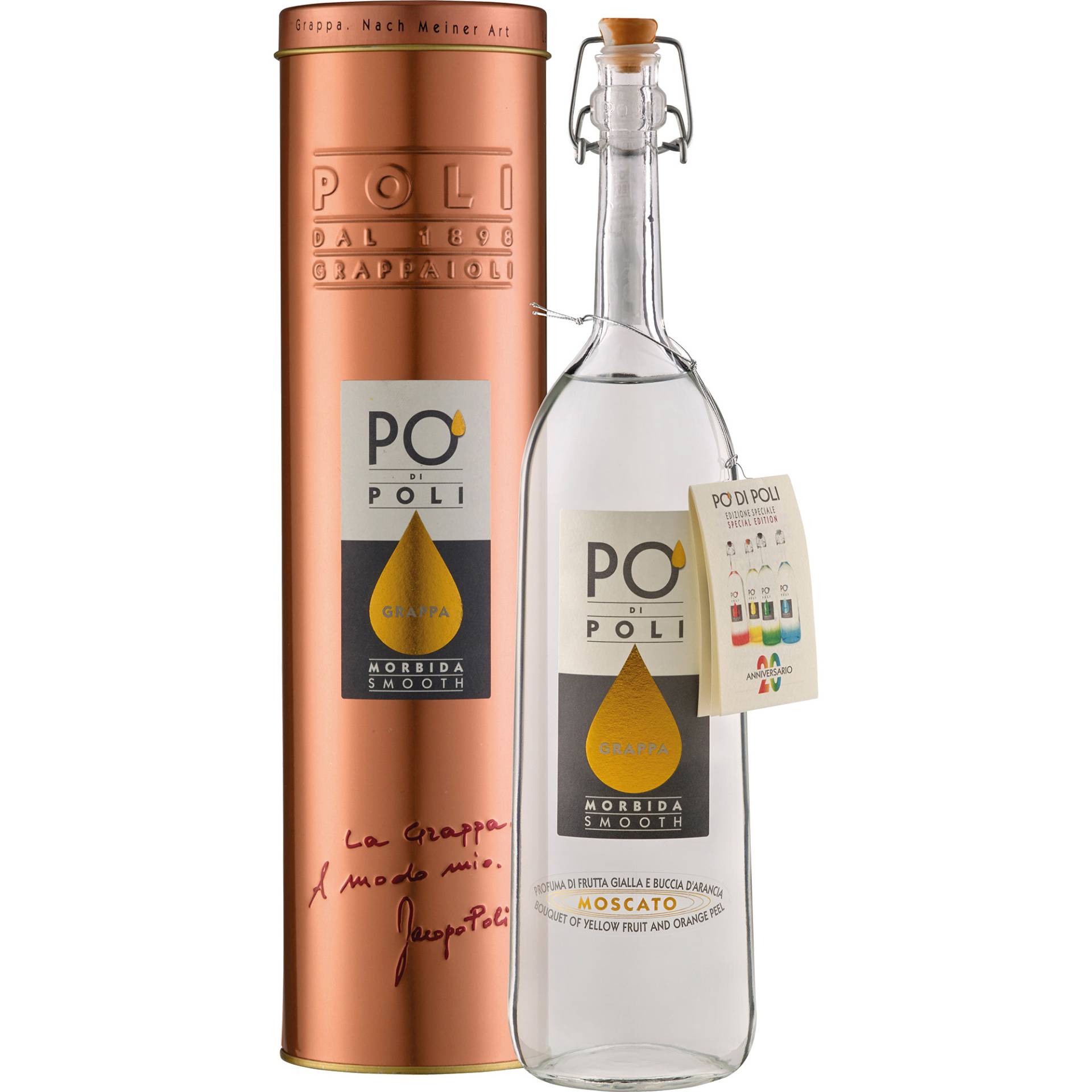 Grappa PO´di Poli Morbida in Geschenkröhre, 0,7 L, 40% Vol., Venetien, Spirituosen von Jacopo Poli Distillerie srl, IT 36060 Schiavon (VI)