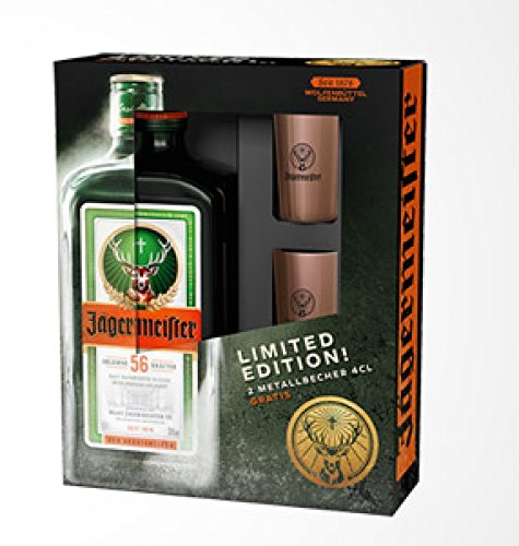 1 Geschenkset Jägermeister a 0,7L 35% Vol. Kräuterlikör + Kupferbecher in Kupferoptik limitiertes Design von Jägermeister