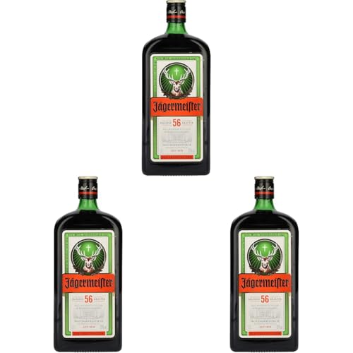 Jägermeister – 1 x 1l Premium Kräuterlikör 35% Vol. aus 56 erlesenen Kräutern – Im Eichenfass gelagert – Das Original aus Wolfenbüttel (Packung mit 3) von Jägermeister