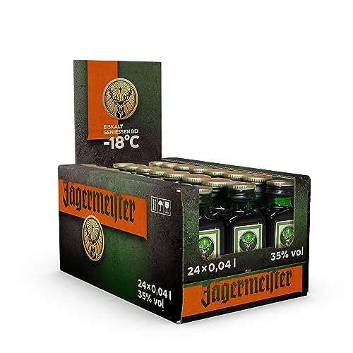 Jägermeister – 24 x 0,04l Premium Kräuterlikör Shots 35% Vol. als Party Geschenk – Aus 56 erlesenen Kräuter – Im Eichenfass gelagert – Das Original aus Wolfenbüttel von Jägermeister