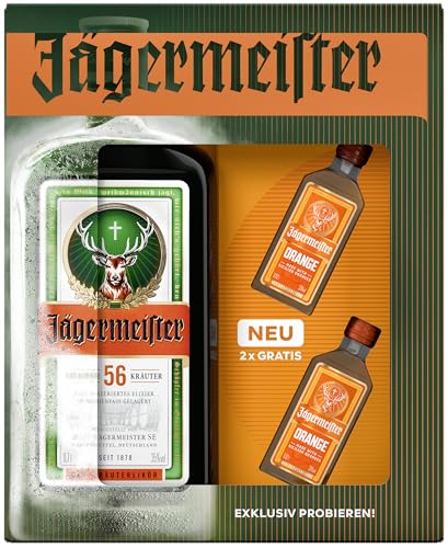 Jägermeister Geschenkset - 1 x 0,7l Premium Kräuterlikör 35% Vol. mit 2 x 0,02l Jägermeister Orange Shots - Exklusives Probierpaket von Jägermeister