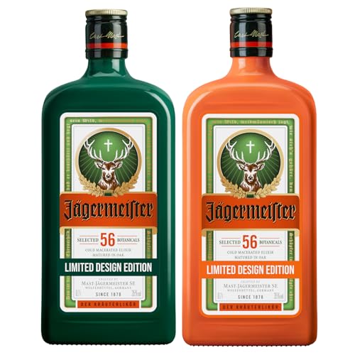 Jägermeister – Limited Design Edition – 2 x 0,7l Premium Kräuterlikör 35% Vol. – 1 x #HerbalGreen und 1 x #CultureOrange 56 erlesene Kräuter – Das Original aus Wolfenbüttel von Jägermeister