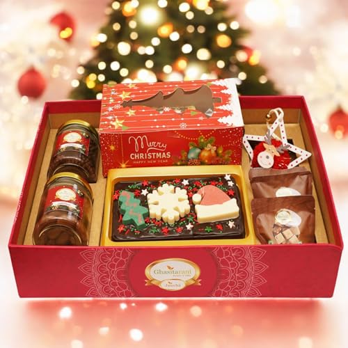 Ghasitaram Gifts Jaiccha Christmas Gifts Pink Hamper Tray with 200 gms Plum Cake von Jaiccha