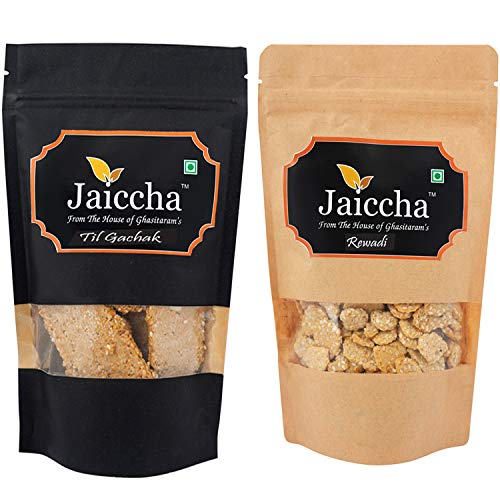 Ghasitaram Gifts Jaiccha Lohri Sweets Pack of 2 Til Gachak and Gud Rewadi Pouches von Jaiccha