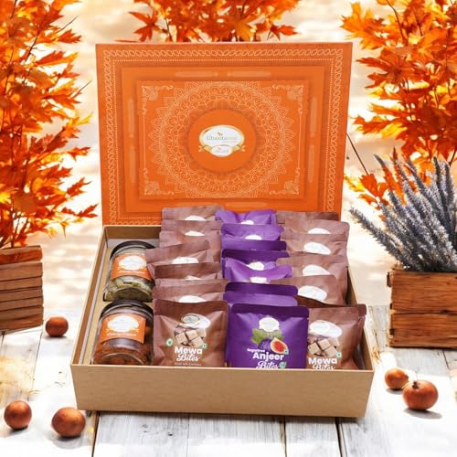 Ghasitaram Gifts Jaiccha Orange Hamper Box of 24 pcs mewa and Sugarfree Anjeer Bites,Dryfruit Jar,Flavour Raisins Jar|GiftDiwali,Holi,Valentine,Birthday,Anniversary,Her,Him,Mothers Day,Fathers Day| von Jaiccha