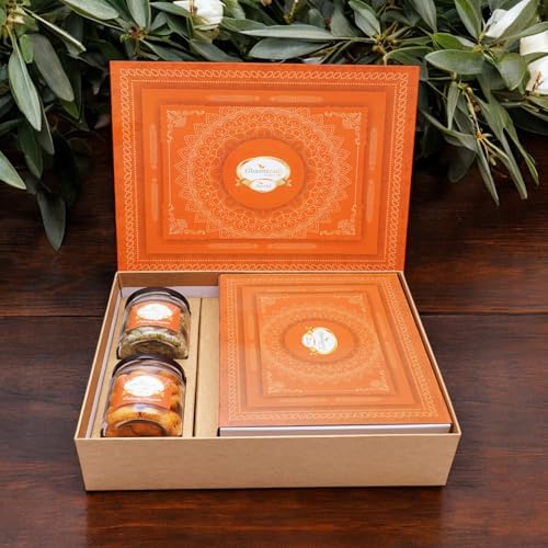 Ghasitaram Gifts Jaiccha Orange Hamper Box with exotic sweets,Crunchy Cashew and Flavour Raisins Jar|Gift for Diwali,Holi,Valentine,Birthday,Anniversary,Gift for Her,Him,Mothers Day,Fathers Day| von Jaiccha