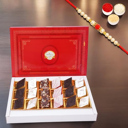 Ghasitaram Gifts Jaiccha Rakhi Gifts for Brothers Assorted Kaju Katlis 18 pcs with Pearl Beads Rakhi von Jaiccha