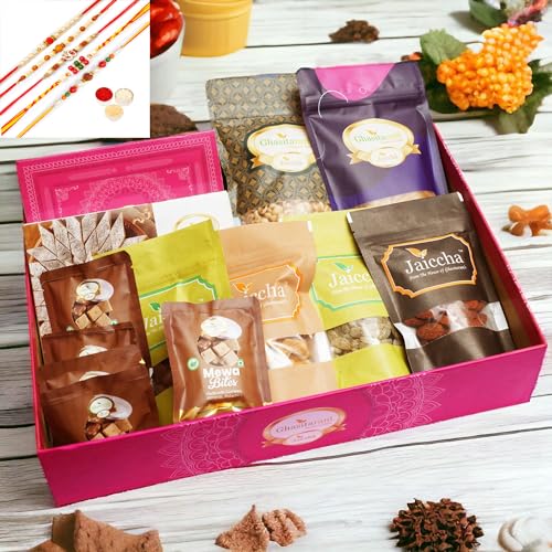 Ghasitaram Gifts Jaiccha Rakhi Gifts for Brothers-Big Hamper Basket of 13 Goodies with 5 rakhis von Jaiccha