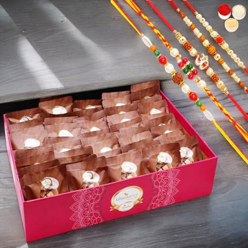 Ghasitaram Gifts Jaiccha Rakhi Gifts for Brothers Big Hamper Tray of 50 Mewa Bites with 5 rakhis von Jaiccha