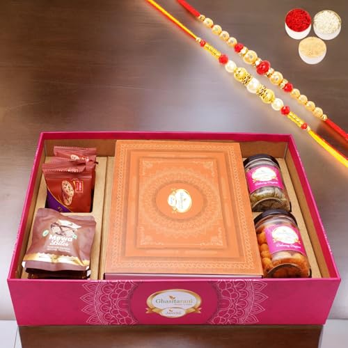 Ghasitaram Gifts Jaiccha Rakhi Gifts for Brothers Big Hamper Tray with Exotic Sweets, Crunchy Cashew, Flavour Raisins, Mewa Bites and Cookies with 2 rakhis von Jaiccha